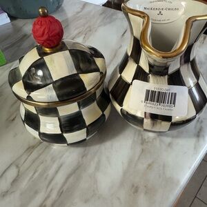 MacKenzie-Childs Courtly Check Jar and Pitcher Set with Red Accent